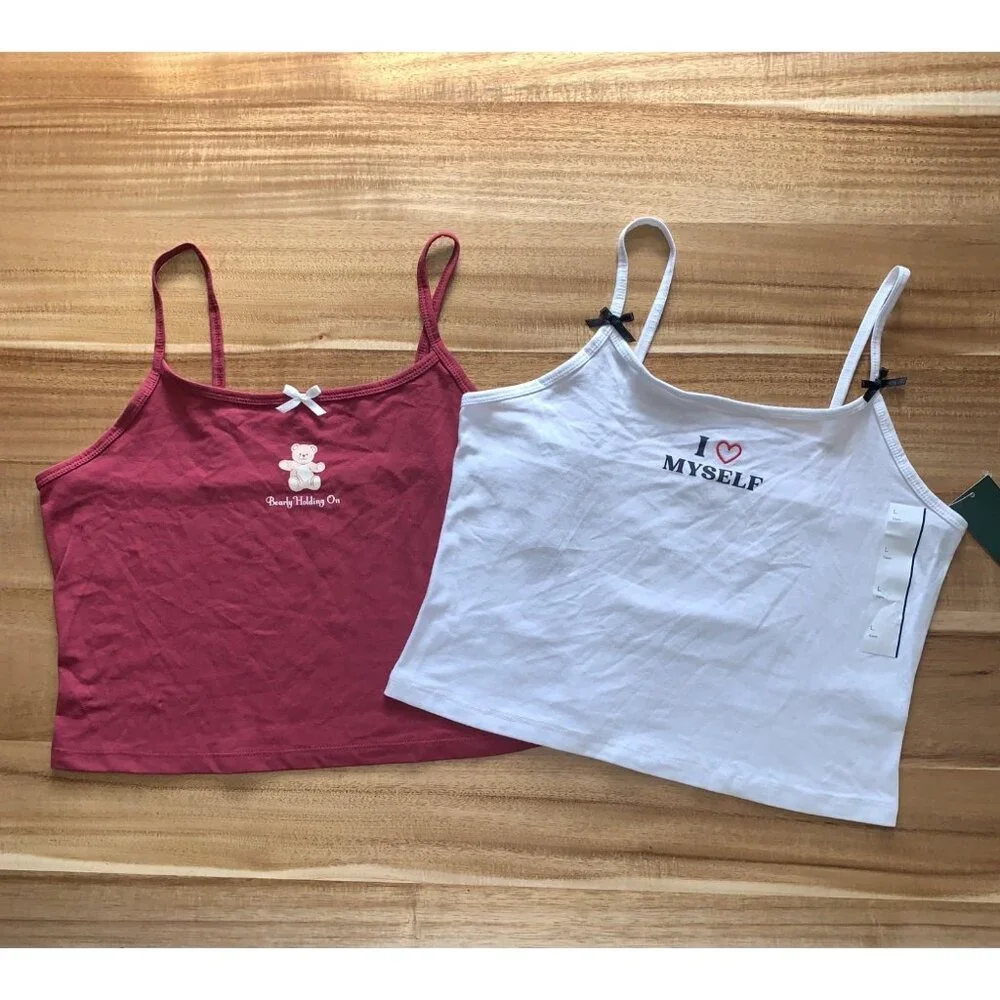 Wild Fable Junior Teens Set Of 2 Spaghetti Strap Summer Camisole Crop Tops Large - Picture 2 of 11